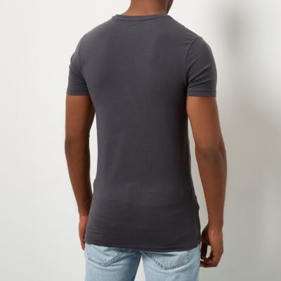 Grey longline muscle fit T-shirt